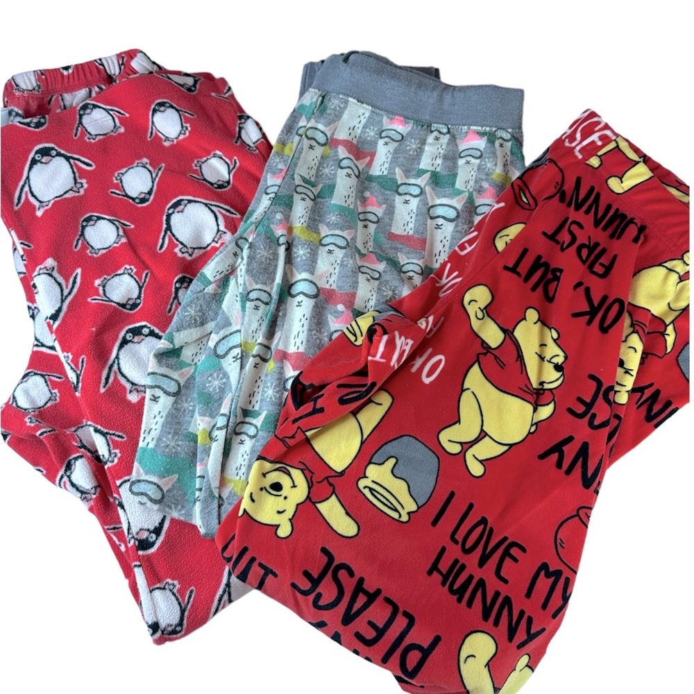 Bundle of Cozy Winnie the Pooh, Penguin, and Llama Lounge Pajama Pants